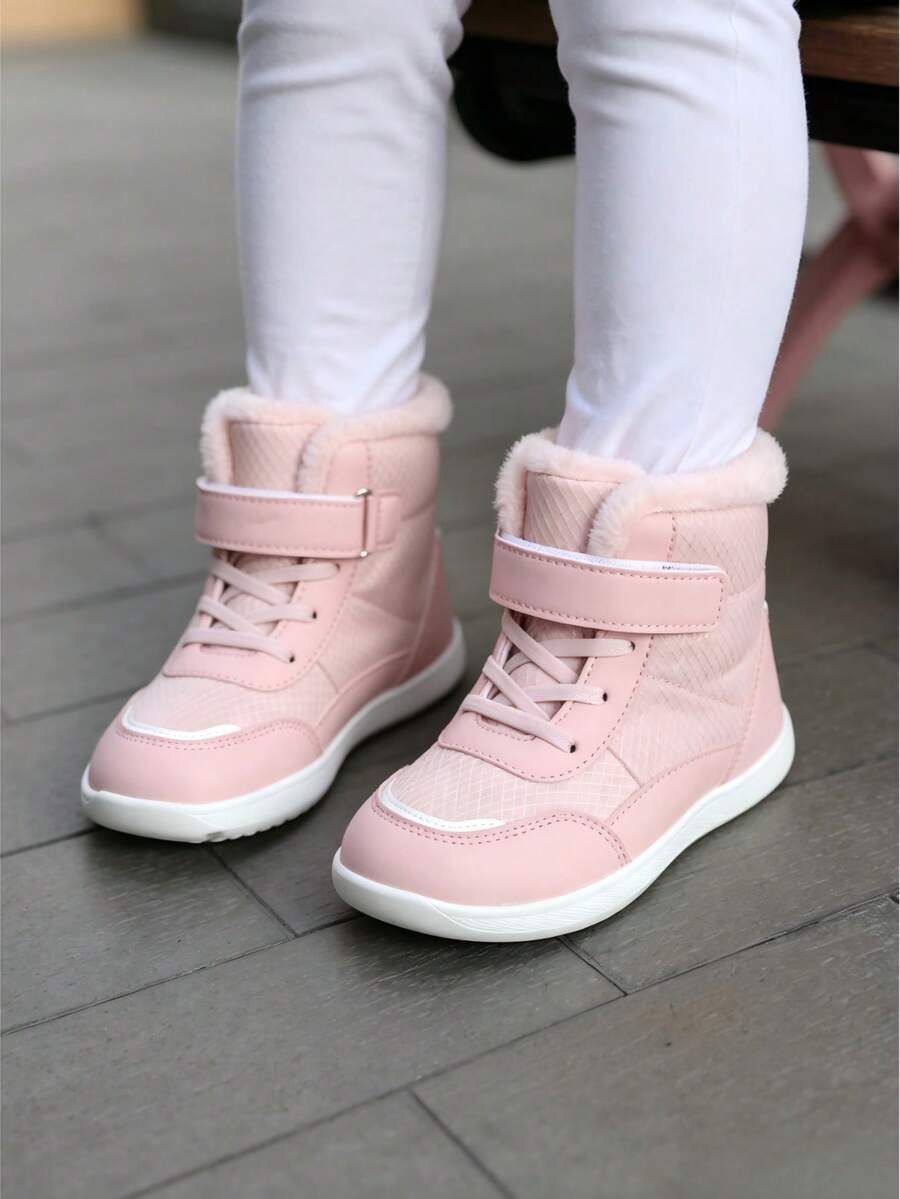 Kids High-Top Wide Toe Slip-On Hook & Loop Outdoor Casual Cotton Snow Boots - Pink - View 1