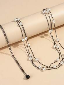 1 pieza Cadena de cintura de metal con perlas de 3 capas multicolor para mujer, accesorio de cadena corporal para camisas y vestidos, cinturón delgado versátil y minimalista de moda, adecuado para uso diario, salidas, ocio, fiestas, reuniones, estilo Cute Core - A - Ver 4