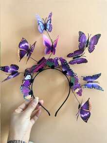 1 pieza Diadema de flores artificiales con mariposas estilo Mori para mujer, accesorio para el cabello de boda, aro para la cabeza, adecuado para festivales y fiestas - Multicolor - Ver 10