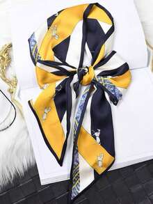 1件印花長款絲巾，尺寸13.5*145cm，女款時尚髮帶手提包肩帶裝飾絲巾 - 彩色 - 查看 6