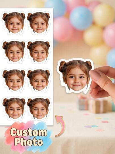 7/15/30PCS Custom Kid Face Photo Stickers,Birthday Party Supply,Gift Wrap Sticker,Memory Keepsake Photo Stickers,Teacher's Day Gift,Back To School
