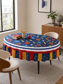 1pc Back To School Polyester Round Tablecloth - Locker & Apple Print Table Cover, Classroom Themed Tablecloth, Wrinkle & Fade Resistant, Lightweight Easy Care For Classroom, School Party, First Day Of School Decor - Multicolor - View 6