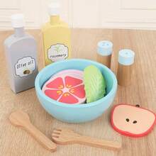 1pc Boxed Wooden Salad Toy, Suitable For Kids' Pretend Play, Develops Hands-On Ability And Logical Thinking, Parent-Child Interactive Toy, Perfect Gift For Birthday/Christmas/Halloween - Multicolor - View 3