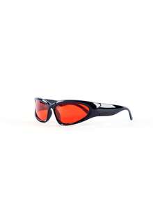 Rollcall 1pc Y2K Black Frame Red Lens Sporty Fashion Glasses - Black - View 3