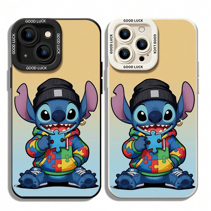 Disney Lilo & Stitch Phone Case - Puzzle-Themed Stitch In A Colorful Hoodie, On A Pastel Gradient Background. Compatible With IPhone 17, 16, 15, 14, 13, 12, 11 Pro Series And Galaxy S22, S23, S24, S25 Models, Ideal For Birthdays, Holidays, Anniversaries, Graduation Gifts, Or Any Special Occasion. - Black - View 1