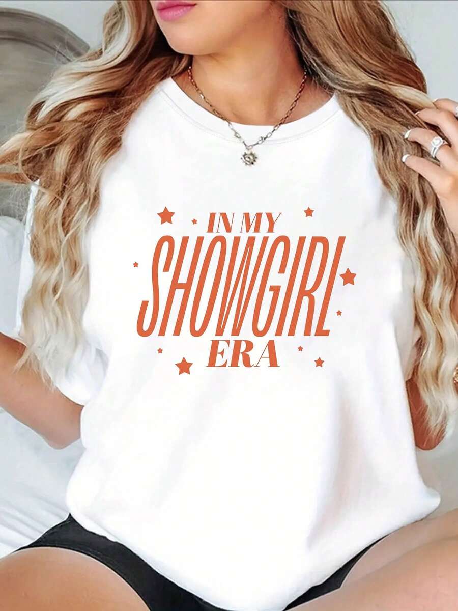 2026 camisetas para hombre Tallas Grandes - Tallas Grandes - La confiada y deslumbrante 'Showgirl Era' Camiseta de moda casual de cuello redondo para mujer, talla grande, para primavera y ve - Blanco - Ver 1