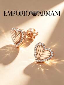Pendientes de botón Armani EG3627221 con circonita exquisita, chapados en oro rosa, elegantes y lujosos, joyería de moda para mujer, elección ideal - Blanco - Ver 5