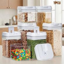 3/4/5/6/7pcs Plastic Food Storage Box Crimp Cover, Food Storage Container With Lid, Cereal, Leak Proof, , Organization And Storage, For Grain, Nuts, Snack, Cookie, Fruit And Sugar, For Kitchen, Storage Organization, Gifts - 3pcs * (Container and Lids) - View 9