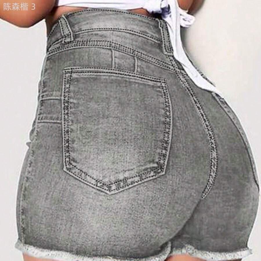 yonghongmaoyi1 Shorts vaqueros de talle alto con bolsillos, desgastados y deshilachados, de estilo informal para vacaciones, color negro, para verano - Gris Claro - Ver 1