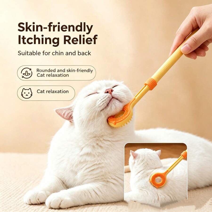 1pc Retractable Cat Teaser Wand, Soft Silicone Massage Comb + Itch Scratcher, Indoor Cat Interactive Toy, Pet Supplies, Pet Toy, Multi-Functional Cat Teaser Wand Gift