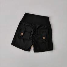 Pantalones cortos de cintura alta sin costuras para mujer, Pantalón deportivo ajustado con bolsillos para correr, entrenamiento, baile, levantamiento de cadera - Gris Oscuro - Ver 8