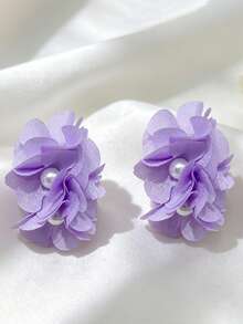 1 Pair Simple Elegant Faux Pearl Flower Ear Clips Bohemian Geometric Floral Non-Pierced Earrings For Wedding Banquet Jewelry Gift - Clip - View 17