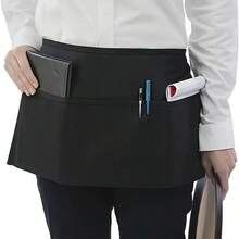 2件裝黑/白三口袋服務員圍裙，現代藝術風格，半身腰圍裙，適用於餐廳服務生、廚房、餐廳、婚禮、派對 - 彩色 - 查看 4