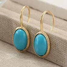 Vintage Fashion Blue Geometric Oval Pendant Earrings, Suitable For Daily And Holiday Wear. - Gold - View 7