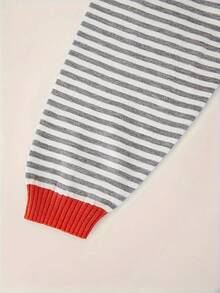 Plus Size Women 2026 Must Have Fall Winter Striped Knit Round Neck Long Sleeve Color Block Striped Knitted Fashion Chic Daily Going Out Loose Knitted Sweater - Grey - View 6