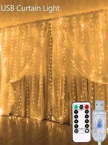 LED Garland Curtain Lights, 8 Modes, USB Powered, With Remote Control, Fairy String Lights, Perfect For Wedding, Christmas And Holiday Home Decor. - Yellow - View 2