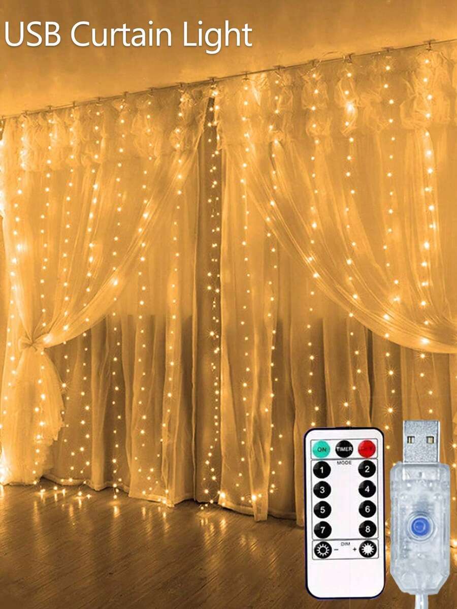 LED Garland Curtain Lights, 8 Modes, USB Powered, With Remote Control, Fairy String Lights, Perfect For Wedding, Christmas And Holiday Home Decor.