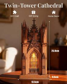 Robotime Rolife 3D Puzzle Twin Towers Cathedral, Wooden Puzzle For Adults, 111-Piece Model Kit, 2 Hours Assembly Time, Collectible Home Decor - TGA01 - View 2