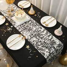 1pc/2pcs Vibrant Gold Foil Table Runner - Elegant Indoor/Outdoor Home Party Decor, Suitable For Holiday Celebrations - Silver - View 3
