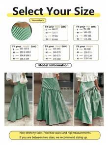 Women's Fashion Casual A-Line Striped Ruffle Hem Versatile Skirt Spring - Green - View 6