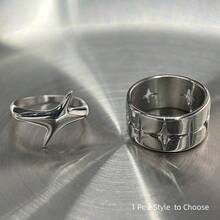 VKHK 1pc Stainless Steel Star Shaped Signet Ring, Suitable For Men And Women, Couples Gift - Silver - View 1