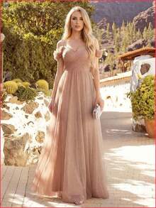 EVERPRETTY Elegante vestido rosa brillante sin tirantes para dama de honor con diseño sin espalda, adecuado para invitados de boda de primavera/veran - Naranja Quemada - Ver 2