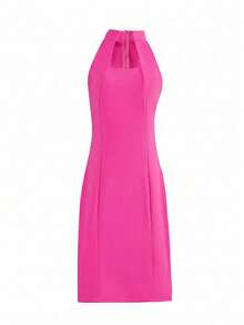 Women's Solid Color Elegant Party Zipper Shoulder Bag Strapless Dress For Date And Party, Summer - Hot Pink - View 3