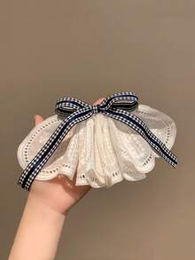 1件女款新式優雅白色滾邊蝴蝶結流蘇緞帶頂部髮夾頭飾髮飾髮爪 - 彩色 - 查看 3
