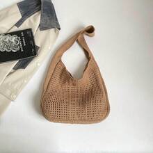 Casual Versatile Crochet Knit Large Capacity Shoulder Bag - Khaki - View 6