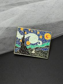 1件抽象油畫風格星空胸針，女士背包配件，鮮豔色彩與精緻細節 - 藍色 - 查看 2
