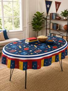1pc Back To School Polyester Round Tablecloth - Locker & Apple Print Table Cover, Classroom Themed Tablecloth, Wrinkle & Fade Resistant, Lightweight Easy Care For Classroom, School Party, First Day Of School Decor - Multicolor - View 8
