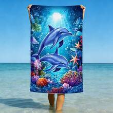 1pc Realistic 3D Dolphin Print Microfiber Beach Towel, Quick Dry Sand Resistant Super Absorbent Swimming Towel, Large Rectangle Beach Blanket For Summer Vacation Pool Travel Camping Bath Use - Multicolor - View 10