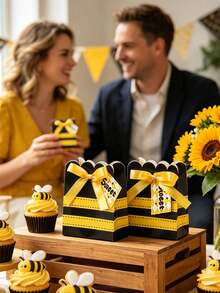 1set Black And Yellow Striped Bee Candy Gift Box Set, Outdoor Wedding Favors, Wedding Seat Decoration Ornaments, Wedding Party Packaging Boxes, Summer Party Candy Storage Boxes, Baby Shower Favor Bags, Anniversary Celebration Small Gifts, Table Centerpiece Decorations, Gift Packaging Bags, Holiday Party Decorations - Multicolor - View 2