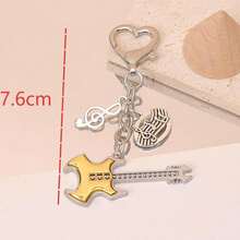 1pc Unisex Rock Guitar Musical Instrument Alloy Oil Drop Pendant Music Note Vintage Charm Keychain Punk Hip Hop Music Style Bag Charm,Purse Charms - Multicolor - View 3