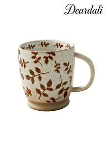 DearDali 1 Stück 500ml Vintage handbemalte Ast & Blatt pastoraler Stil Unterglasur Keramik Tasse, Sesam gesprenkelte Glasur Boden, Pflanzenmuster, Mikrowellengeeignet, kratzfest, Spülmaschinenfest, geeignet für Frühstücksmilch zu Hause, Nachmittagstee im Büro, tägliche Wasserbecher im Schlafzimmer, Getränkeservice im Café, Feiertagsgeschenk oder Schulanfang - Verschiedenfarbig - Übersicht 10