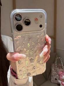 1pc Pink Cherry Pearl Transparent Phone Case Compatible With Apple 16Promax 15/14/13/12/11/16E/17 Shockproof Protective Shell - Clear - View 5