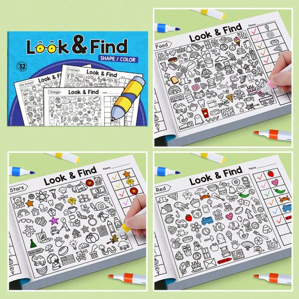 Kids' Seek-And-Find Coloring Book, Hidden Object Search And Coloring Workbook, Early Learning Focus Puzzle Book, Preschool Travel Activity Book, Perfect For Classroom Games And Family Parent-Child Activities! Attention Training Activity Workbook