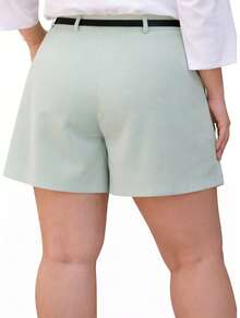 Women's Plus Size Tailored Shorts With Belt And Pockets, High Waist - Mint Green - View 3