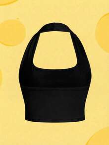 SHEIN X Tom & Jerry Printed Fitted Cute Halter Top - Comfortable Casual Cute, Fashionable Black Summer - Black - View 2