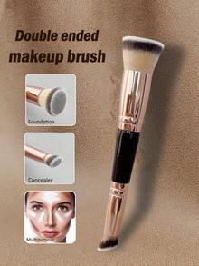 1pc Dual-Ended Makeup Brush, Basic Style, Large Head Foundation Brush, Small Head Concealer Brush, Also Suitable For Eyeshadow Blending, Multi-Functional Makeup Tool, Travel Essential Makeup Tool, Foundation Brush, Concealer Brush, Blush Brush, Contour Brush, Blush Brush, Bronzer Brush, Loose Powder Brush, Foundation Brush, Blush Brush - Rose Gold - View 6