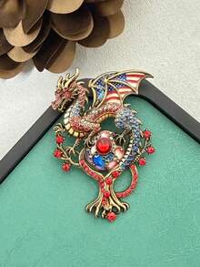Luxury Charms Hollow Dragon Brooch For Women Elegant Rhinestone Pin Clothing Corsages Charming Jewelry Vintage Party Accessory - Purple - View 2