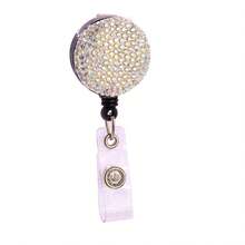 1pc Colorful Rhinestone Retractable ID Badge Reel, Adjustable Length, Hard Shell ID Card Holder Keychain Suitable For Metro Card, ID Card, Work Badge, Student ID, Exhibition Badge, Event Pass - Clay With Diamonds - View 41
