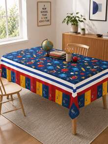1pc Back To School Polyester Round Tablecloth - Locker & Apple Print Table Cover, Classroom Themed Tablecloth, Wrinkle & Fade Resistant, Lightweight Easy Care For Classroom, School Party, First Day Of School Decor - Multicolor - View 2