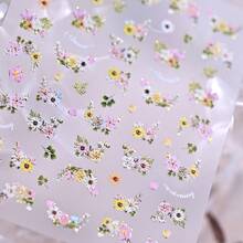 1 pieza Pegatinas de arte de uñas florales de primavera, calcomanías de flores silvestres y margaritas con lámina de oro 5D, decoración de uñas con flores vintage autoadhesivas, diseño de pétalos coloridos, para manicura DIY, suministros de arte de uñas para mujeres & niñas - Multicolor - Ver 10