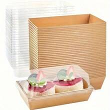 30pcs, Rectangular Cake Boxes, Swiss Roll Plastic Containers Sandwich Paper Box With Clear Lids Muffin Cheese Pastry Dessert Box Sushi Fruits Display Food Storage Holder Cupcake Container Box - Multicolor - View 3