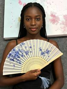 Vintage Folding Bamboo Fan, Dancing Fan, Decorated With Black Butterfly Tassels And Floral Patterns, Manual Operation, Fan, Summer, Summer Accessory, Summer Fan Blade, Festival - Multicolor - View 5
