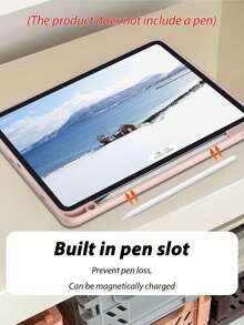 1pc Transparent Acrylic Tri-Fold Customized Text Tablet Case Pink, Customizable Text, Built-In Pen Slot, High Transparency Acrylic Back Shell With Silicone Frame Anti-Bend Anti-Scratch Anti-Drop, Tri-Fold Adjustable Viewing Angle Stand, Magnetic/Auto Sleep/Wake, Minimalist/Casual Tablet Protective Cover Flip Case, Product Does Not Include Pen, Some Models Come With Camera Frame - Pink - View 6