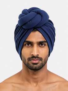 1pc Men's 3D Cable Knit Ball Beanie Hat Hair Loss Cover Cap Suitable For Daily Use - Navy - View 5