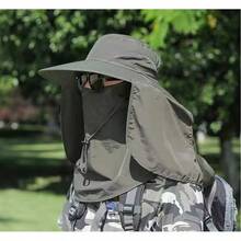Sun Visor Hats - (Wide-brimmed Hat + Face Mask) -- Khaki - View 9