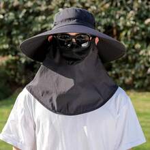 Sun Visor Hats - (Wide-brimmed Hat + Face Mask) -- Khaki - View 11